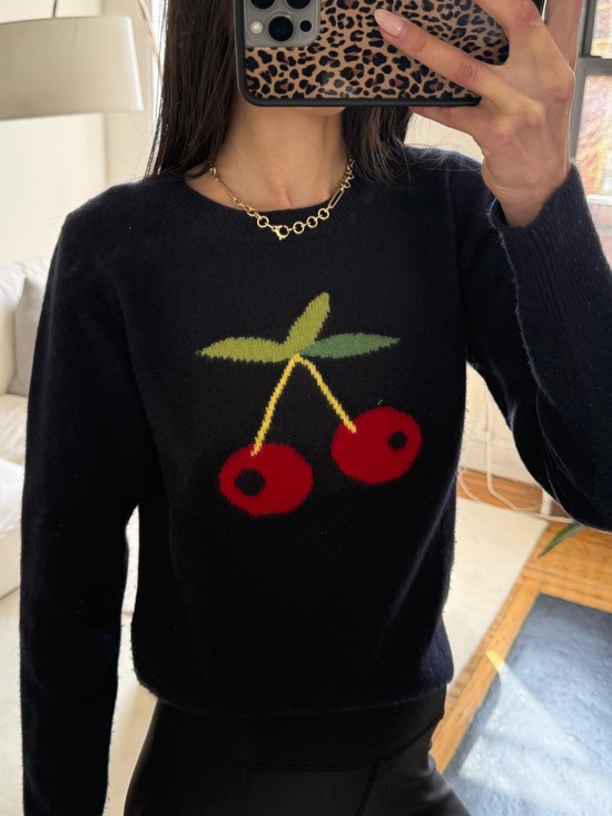 Reformation Sweaters - Reformation Navy Sweater with Red Cherries